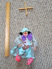 Vintage 90s Wolfgang Gerstenberg Clown Wooden Marionette String Puppet Germany