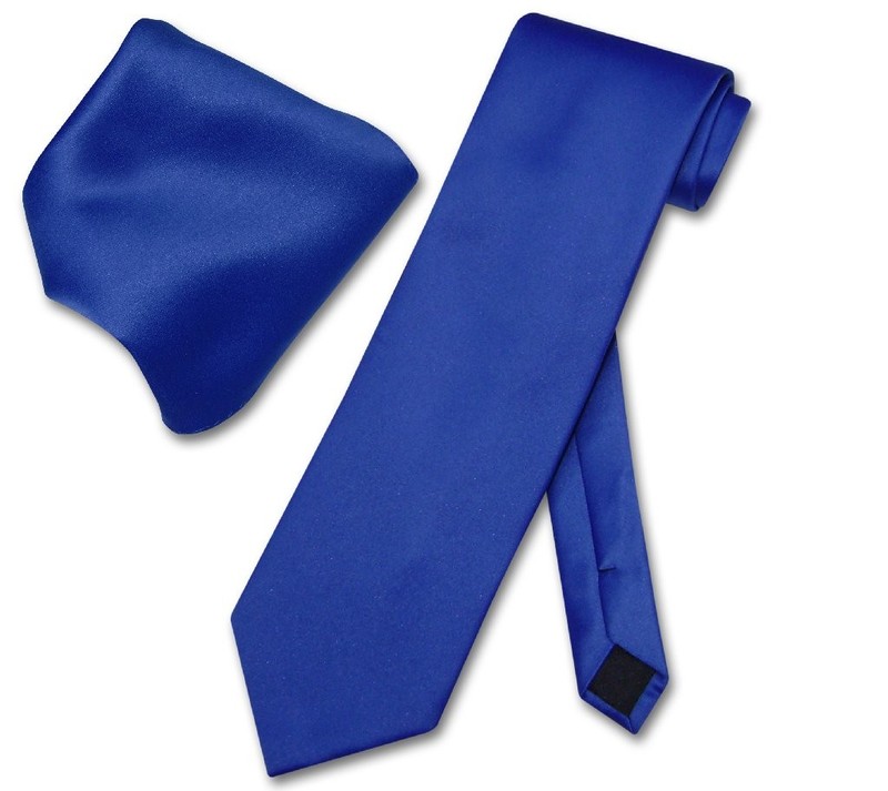 Vesuvio Napoli Solid ROYAL BLUE Color NeckTie and Handkerchief Mens Neck Tie Set