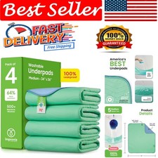 Pack of 4 Leakproof Washable Underpads 34" x 36" - Ideal for Incontinence
