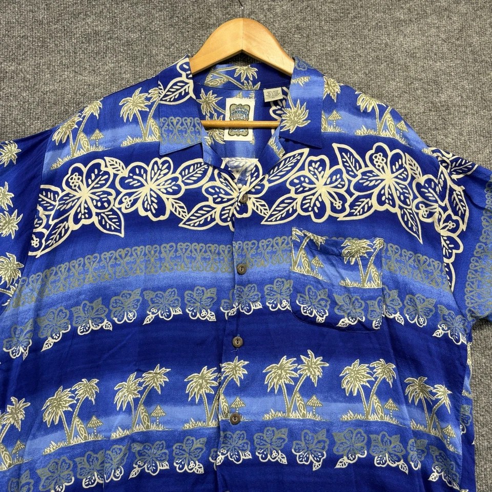 Vintage Ocean Current Hawaiin Shirt Men XL Blue Floral Short Sleeve Button Up - Image 2 of 4