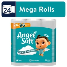 Angel Soft Toilet Paper - 2-Ply, 24 Mega Rolls, Gentle On Skin, Long Lasting