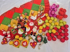 Vintage 1970s Handmade Christmas Tree 92 Ornaments And Tree Skirt 
