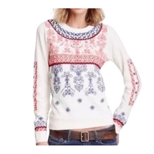 Lucky Lotus Embroidered Boho Crewneck Pullover Sweatshirt Fair Isle Size Large