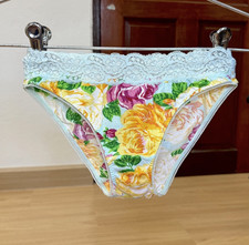 Vintage Silky Cotton Panty Nylon Lace Sissy Bikini Floral Hi Cut Briefs Sz.5