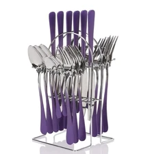 Silverware Set, 24 Pieces Flatware Set with Hanging Stand, Stainless Steel Ta...