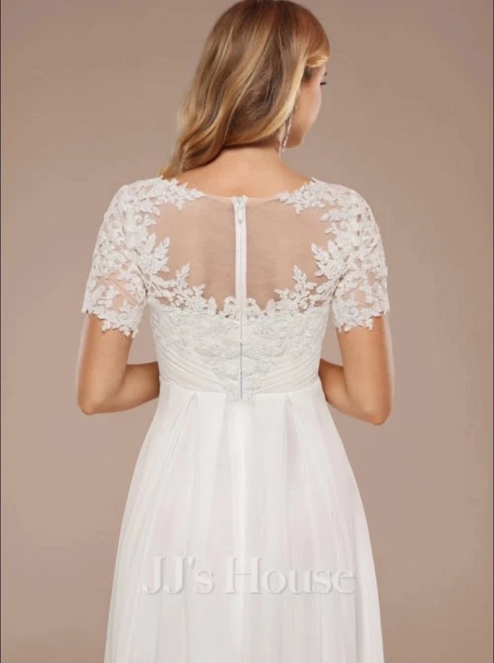A-Line Boat Neck Lace Wedding Dress Sz 12 New with Tags! - Image 3 of 4