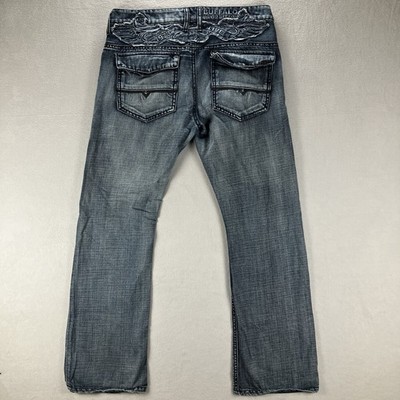 Y2K Buffalo David Bitton Kendall Bootcut Jeans 36x32 Flap Pocket Wing Patch