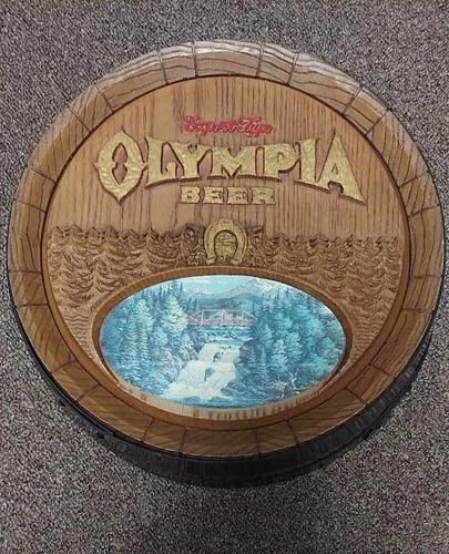 Vintage 80's Olympia beer 18" Plastic Barrel Sign