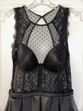 Black lace & satin formal evening Maxi illusion bodice Pockets Lulu’s Size Lg