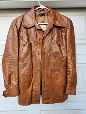 Vintage Leather Member's Only Jacket Light Brown Coat Size 40 Retro Funky Europe