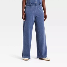 Women High-Rise Wide Leg Knit Pull-On Pants - Universal Thread Navy Blue