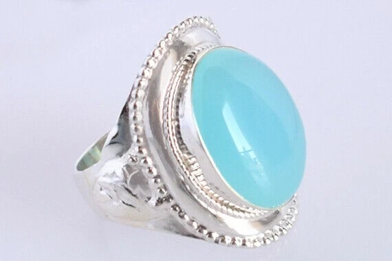 Anello anniversario argento sterling pietra preziosa calcedonio blu... - Immagine 2 di 4