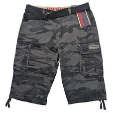 NWT Unionbay Cargo Shorts Mens 34 Black Camo Belted Utility Hiking Y181Z8N