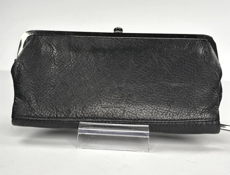 Kenneth Cole New York Negro Cuero Suave Doble Marco Cartera Bolso sin asas Organizador Foto 3 de 4