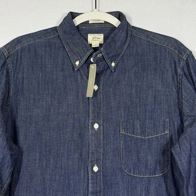 J Crew Shirt Mens Medium Denim Dark Indigo Wash Button Down Long 