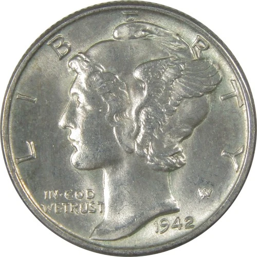 1942 Mercury Silver Dime Uncirculated Mint State 10c Coin SKU:I24015