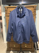 Alfred Dunner Women's Blue Zip Jacket Petite PL Floral Embroidered Rhinestone