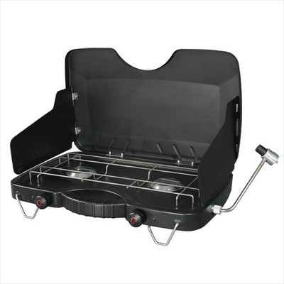 2-Burner Propane Gas Camping Stove, Black