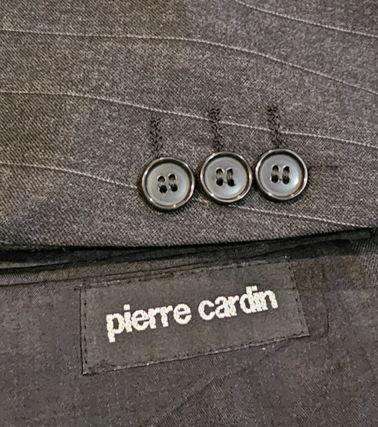 Traje Vintage Pierre Cardin Gris Lana Rayas 42R X 32L Foto 2 de 4