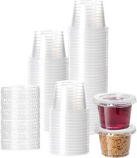 100Pack 1oz Disposable Plastic Portion Cups with Lids, Small Mini Sauce Cups for