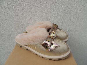 gold sequin slippers