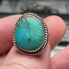 Vintage Sterling Silver 925 Ring with Large Green Stone Size 6.5.