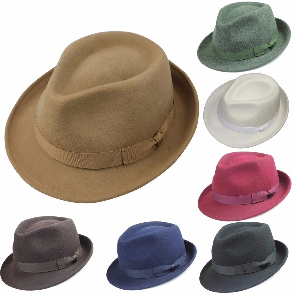 Unisexe Homme Femme Vintage Classique 100% Feutre Laine Fedora Chapeau Style 4 - Photo 1/1