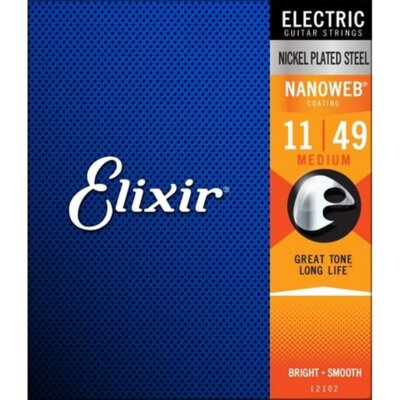 Elixir 12102 Nanoweb beschichtete Rostschutz-Nickel-Saiten für E-Gitarre 11-49