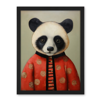 Panda Cub in Chinese Uniform Fun Kids Bedroom Artwork Framed Art Picture 18X24