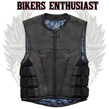 Men's Biker Swat Motorcycle Club Rider Black Tactical Real Cowhide Leather Vest