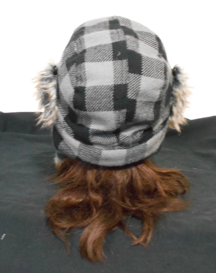 Sombrero de piel sintética grande a cuadros de búfalo negro forro acolchado gótico grunge Foto 3 de 4