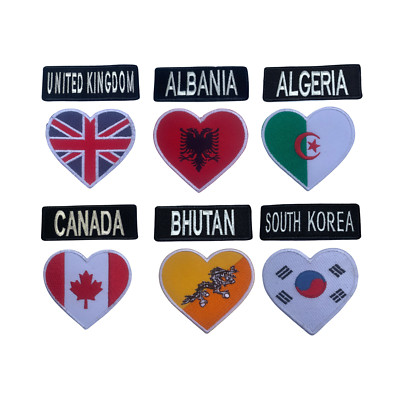 Heart Flags Embroidered Country Name Badge National Flags Iron On Patch Nation