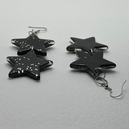 Set Of large star Glitter Charm Acrylic Earrings And Necklace. oversized triple - Picture 27 of 42
