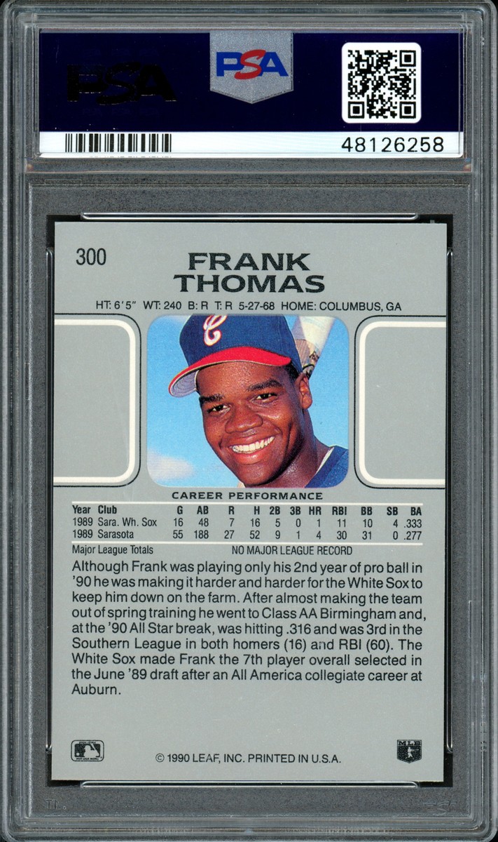 Frank Thomas 1990 Leaf Rookie Card Auto Grade 9 Gem-MT 10