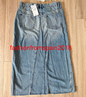 【新品】ZARA 140cm ZARA NEW WOMAN MID WAIST LONG DENIM TRF SKIRT FRAYED LIGHT
