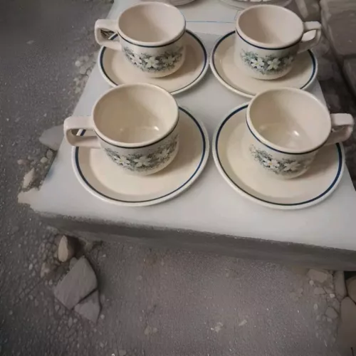 VTG 8 PC LENOX  TEMPERWARE DEWDROPS COFFEE TEA MUGS & SAUCERS SET OF 4