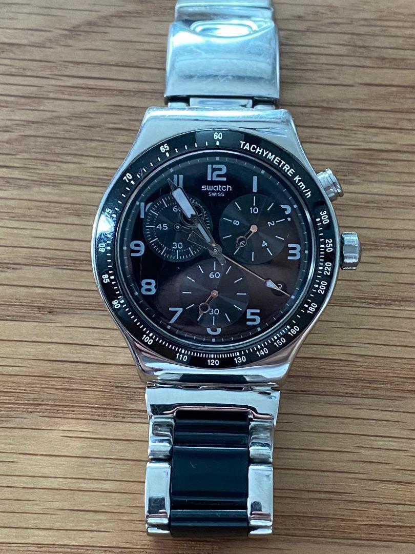 Black Dial Speed Up Swatch YVS444GC Swatch Irony Chrono Night Flight