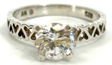 Vintage Cubic Zirconia Hearts Cut Out Sterling Silver 925 - Ring Size 8