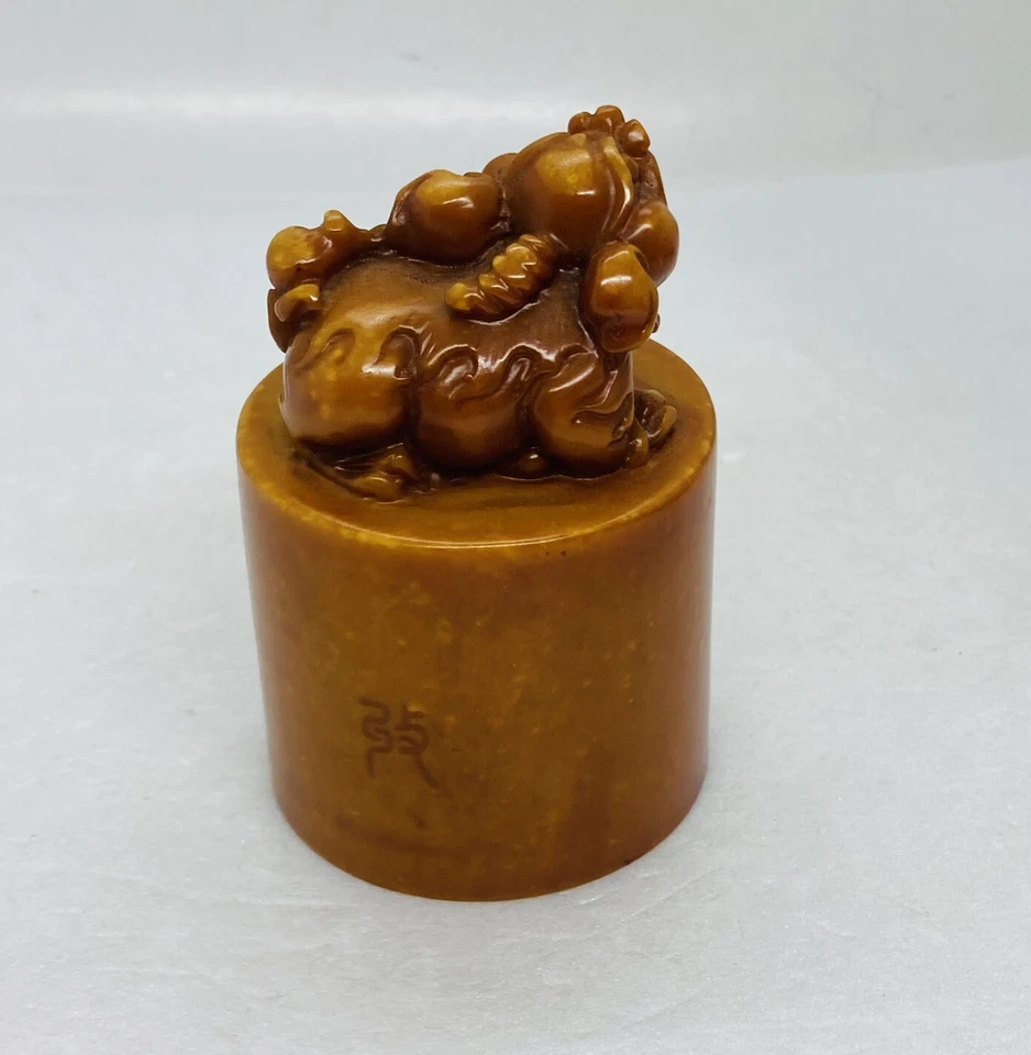 Muy Raro Chino Shoushan Piedra Foo Perro Talla Sello Estatua Pisapapeles Arte X Foto 4 de 4