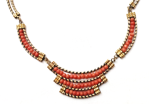 Antique Victorian Elephant hair Red Coral Rolled Gold Set Necklace & Bracelet - Picture 3 of 10