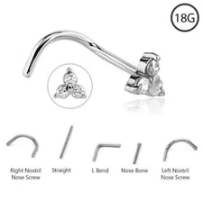 Trinity Nose Ring Stud Screw L Bend Nose Bone 316L Surgical Steel 18 Gauge 18G