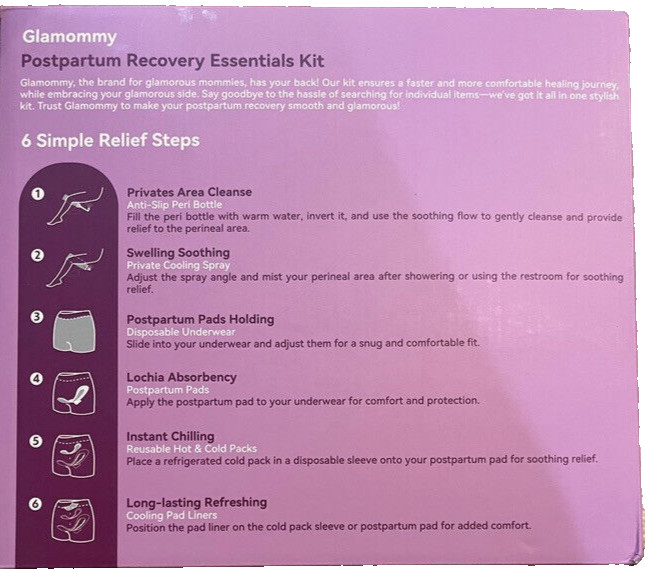 56-Piece Postpartum Recovery Kit Disposable Underwear Hot/Cold Packs Peri Bottle