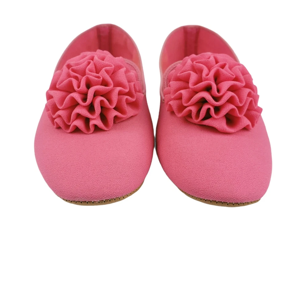 DANIEL GREEN 60's Vintage Hot Pink Bow Flower Flat Slippers MADE IN USA 6.5? - Image 3 of 4