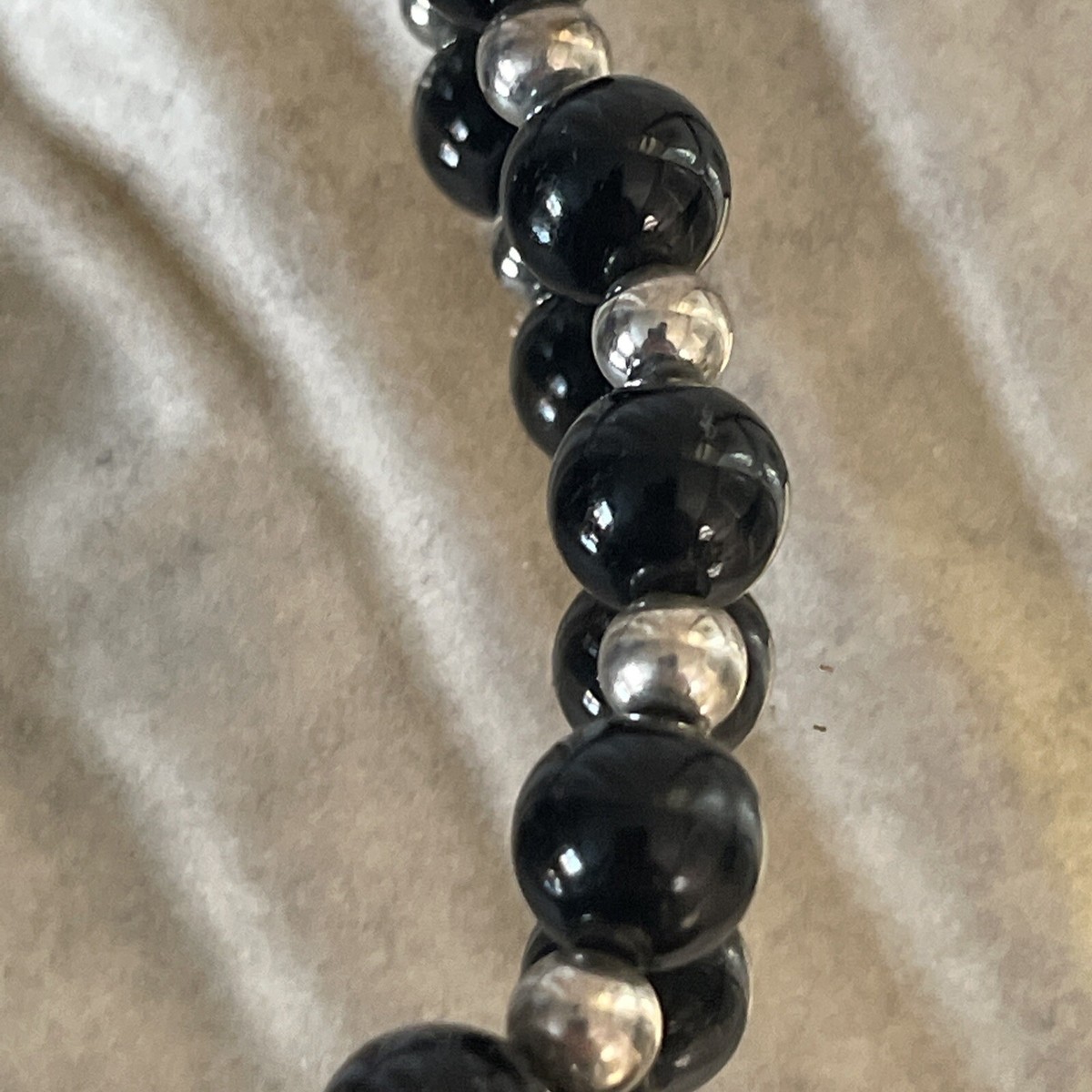 VINTAGE TIFFANY & CO. STERLING SILVER & BLACK ONYX LONG BEAD