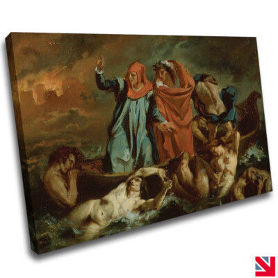 Eugene Delacroix Dantes Rinde LEINWAND Wandbild Bild Druck