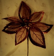 NWT Christmas Poinsettia Stem-Burgundy Glitter  Mesh, 18.75" Tall