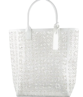 Tory Burch Large White SHOPPER Tote Lace Perforated Patent
