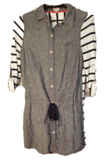 Anthropologie Postmark Women's Dress Size Small Striped Linen Button t70