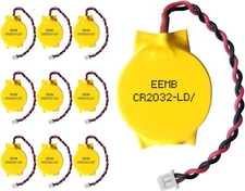 10 PACK CMOS Battery CR2032 3V Lithium Battery with 2 Pin 2 Wire Cable and MOLEX