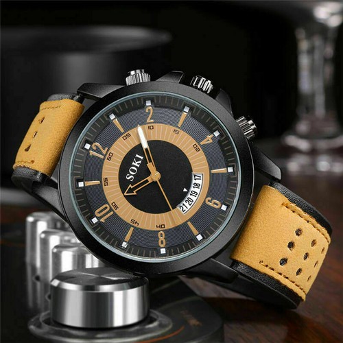 Mens Womens Quartz Watch Causal Leather Band Sport Watches Calendar Wristwatch - Picture 3 of 16